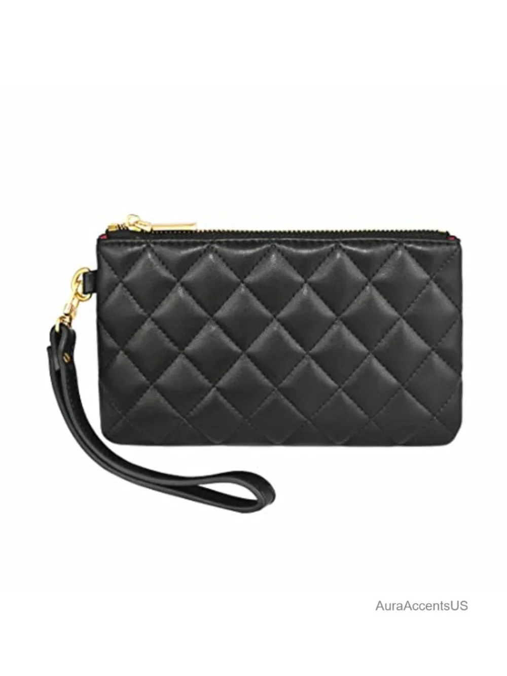 Genuine Grain Leather Wristlet Pouch Zip Clutch Bag with Card Slots Phone Purse